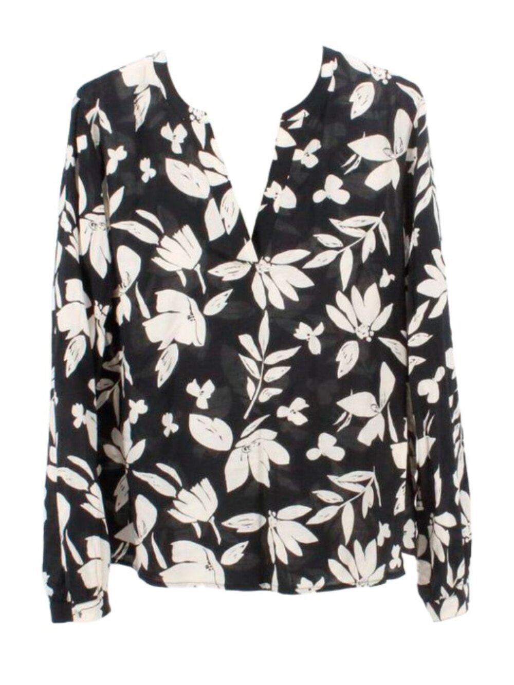 Black & Cream Floral Print Long Sleeve Blouse